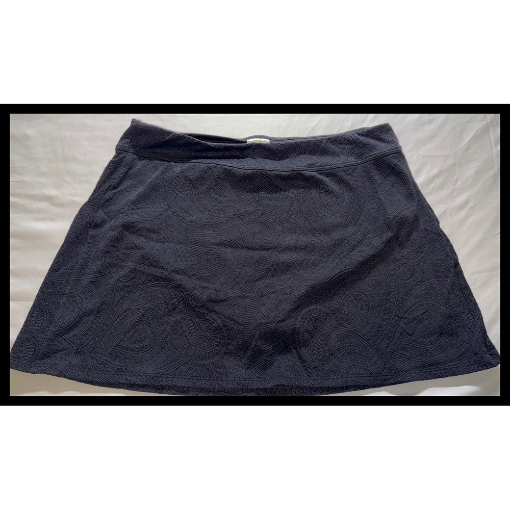 Lands End Swim Skirt Women 10 Black Paisley Textured Modest Beachwear